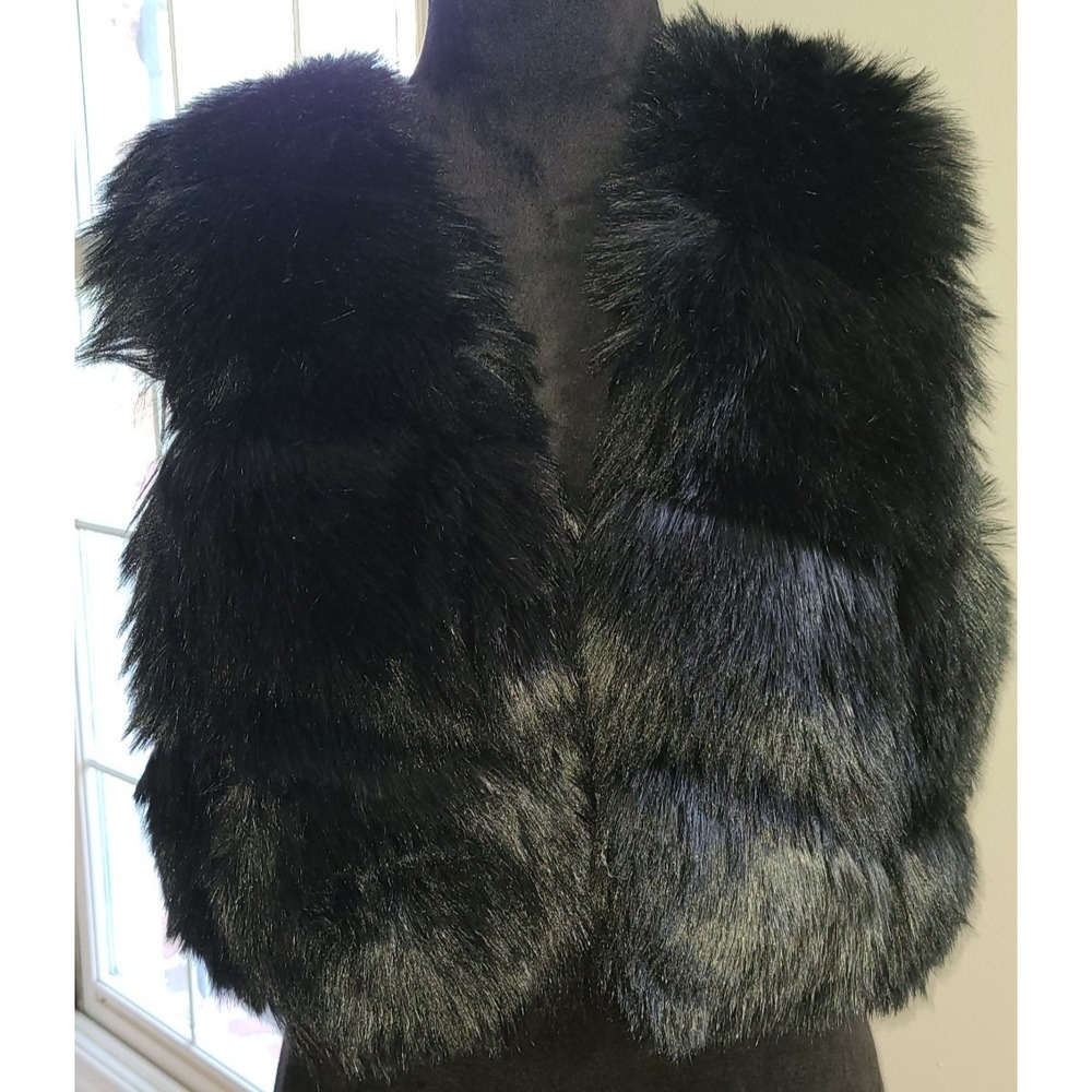 Sexy Vest Womens M Black Faux Fur Lined Open Front Party Cropped Sleeveless